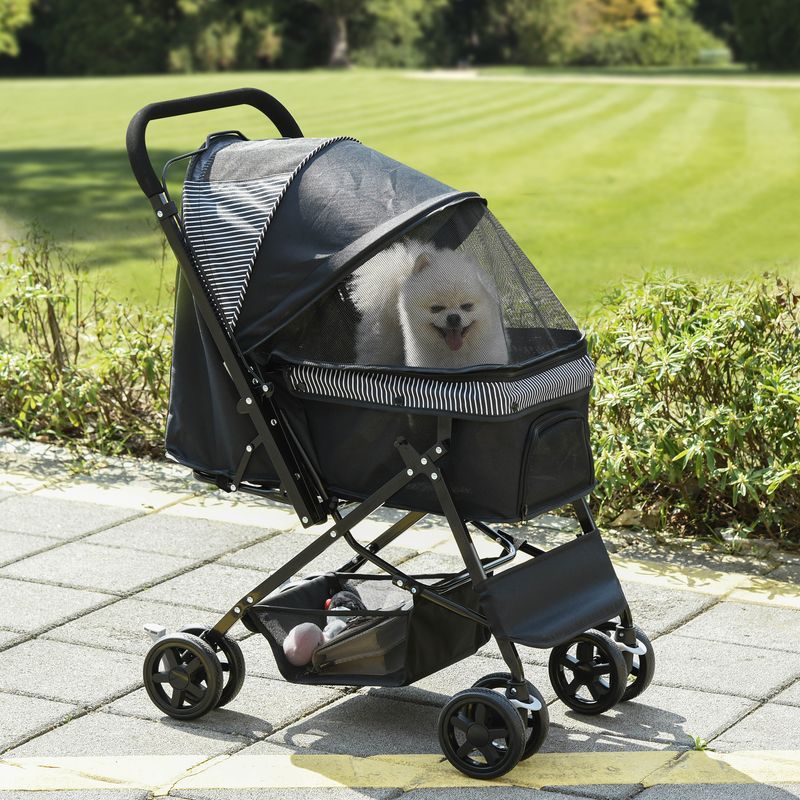 Hundewagen, Hundebuggy, Pet Stroller klappbar – für kleine Hunde, Oxford, Schwarz
