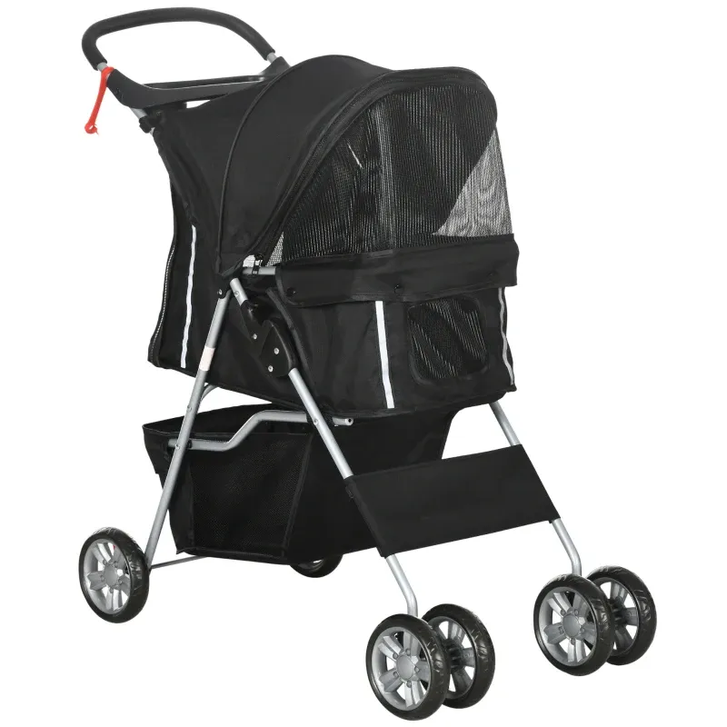 Hundewagen, Hundebuggy, Pet Stroller klappbar – Becherhalter, Sonnendach, Schwarz