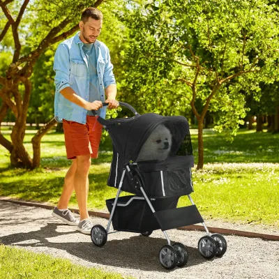 Hundewagen, Hundebuggy, Pet Stroller klappbar – Becherhalter, Sonnendach, Schwarz