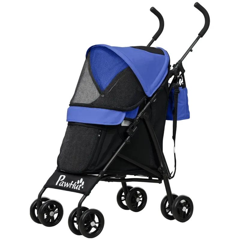 Hundebuggy, Hundewagen, Pet Stroller klappbar – Sicherheitsleinen, Netzfenster, Dunkelblau
