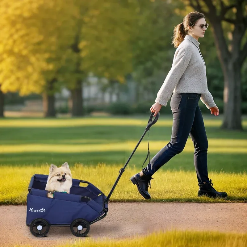 Hundewagen, Hundeanhänger faltbar – Tasche, Kissen, Stahl, Dunkelblau