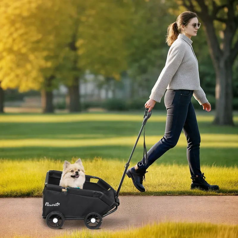 Hundewagen, Hundeanhänger faltbar – für Zwergenhunde, Kissen, Schwarz