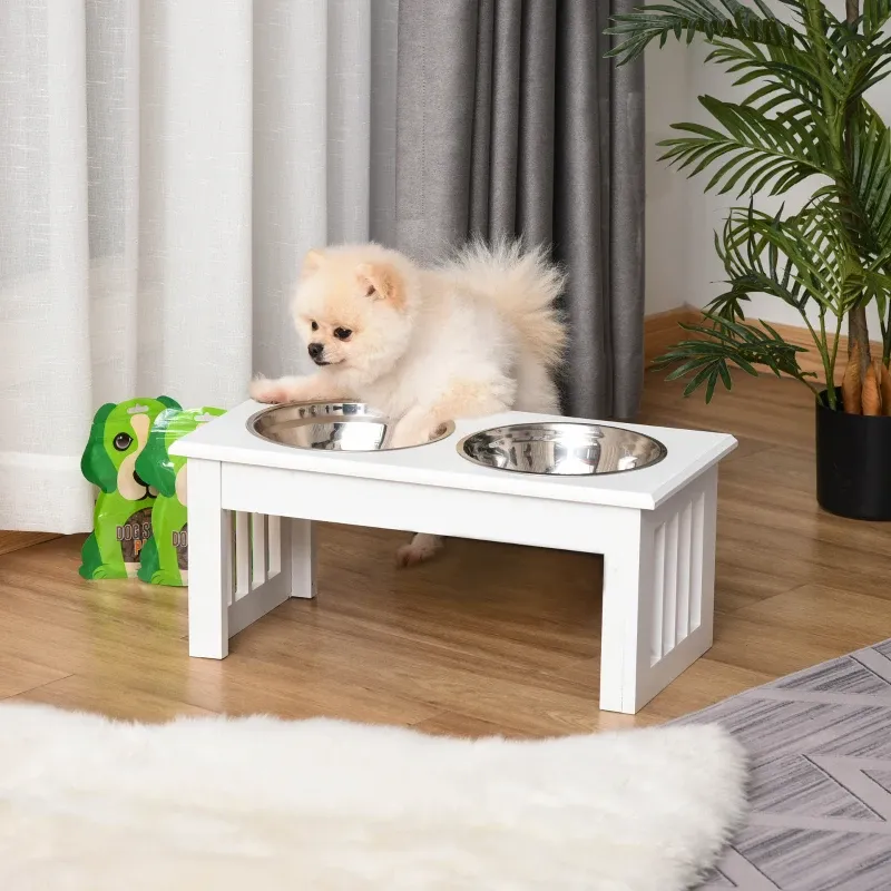 Hunde-Futterstation, Fressnapf – rutschfest, 44x24x15cm, Weiss, 0,9L/Napf