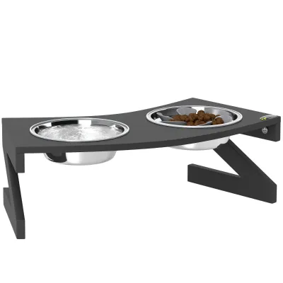 Erhöhter Futternapf Hunde – Ständer, 2 Edelstahlschüsseln, Schwarz