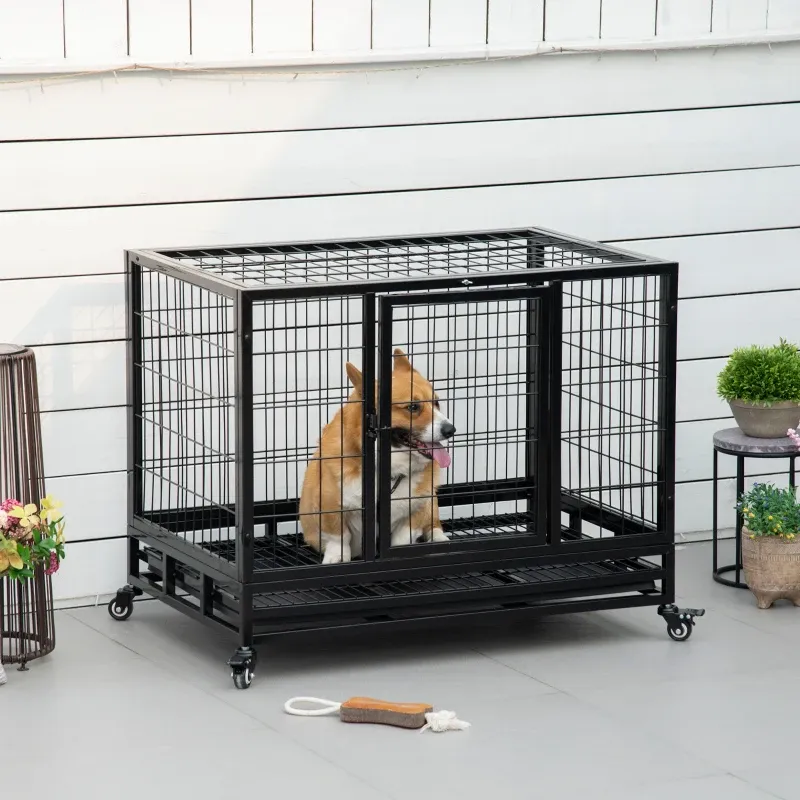 Hundekäfig Schwarz 92x62x75 cm – Sicher & Mobil