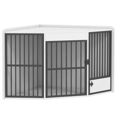 Eck-Hundebox Weiss 113x80x64 cm – Platzsparend &amp; Gemütlich