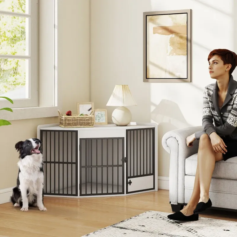 Eck-Hundebox Weiss 113x80x64 cm – Platzsparend & Gemütlich