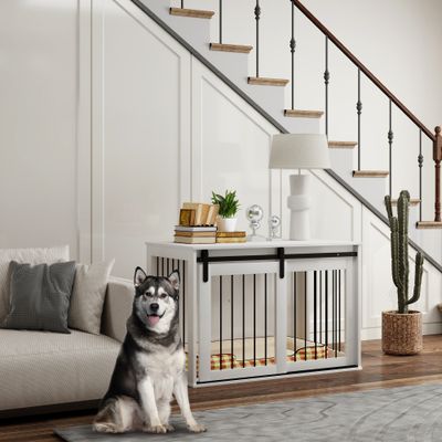 Hundebox Hundekäfig Weiss (98x58x61 cm) – Schiebetür & Belüftung