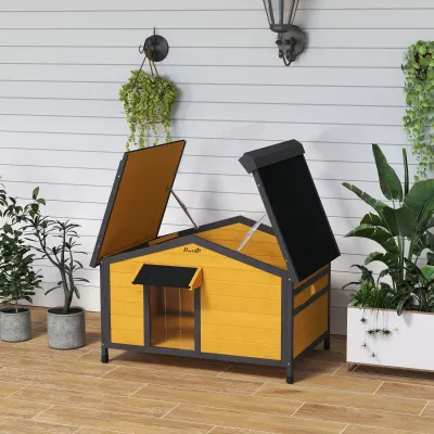 Hundehütte Hundehaus Outdoor – Klappdach, Fenster, Naturholz