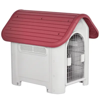 Outdoor Hundehütte, Hundebox – Dachfenster, Tor, Rot/Hellgrau Outdoor Hundehütte, Hundebox – Dachfenster, Tor, Rot/Hellgrau