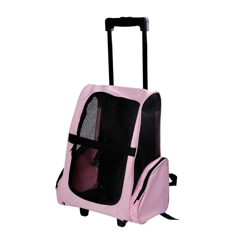 Transportrucksack 2-in-1 – für Hunde & Katzen, Seitentaschen, Teleskopgriff, rosa