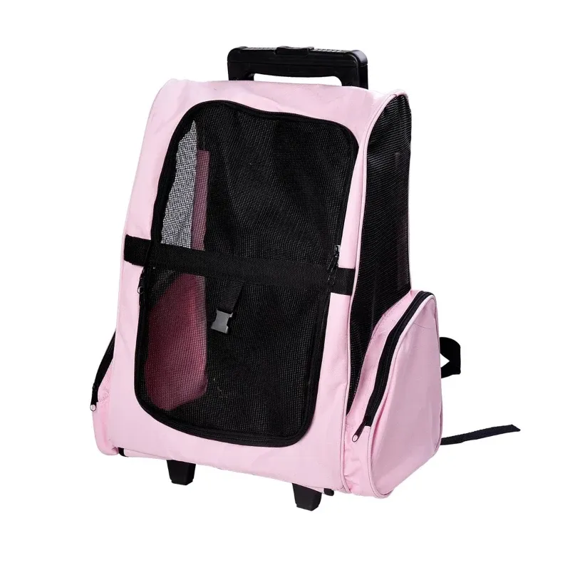 Transportrucksack 2-in-1 – für Hunde &amp; Katzen, Seitentaschen, Teleskopgriff, rosa