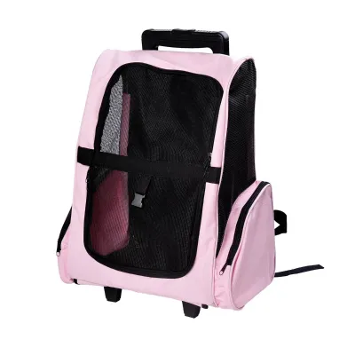 Transportrucksack 2-in-1 – für Hunde &amp; Katzen, Seitentaschen, Teleskopgriff, rosa