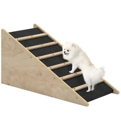 Haustiertreppe Hundetreppe – Kiefernholz, Anti-Rutsch, Natur/Grau