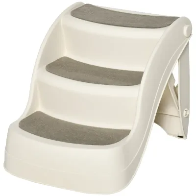 Hundetreppe, Katzentreppe Klappbar Beige – 3 Rutschfeste Stufen