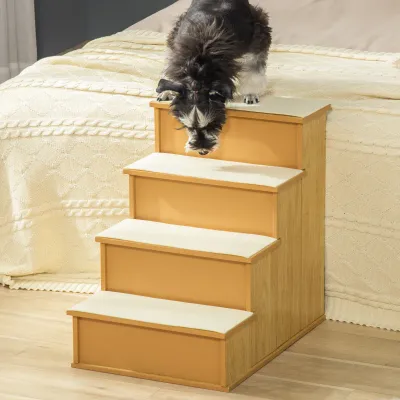 Hundetreppe, Katzentreppe Natur – 4 Stufen, Kurzplüsch &amp; Gelenkschonend