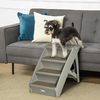 Haustiertreppe Hundetreppe Katzentreppe Klappbar Grau – 4 Rutschfeste Stufen