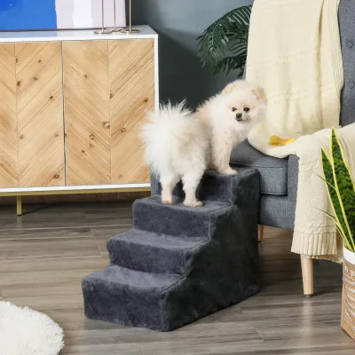 Hundetreppe Katzentreppe Dunkelgrau – 4 Stufen, Abnehmbarer Bezug