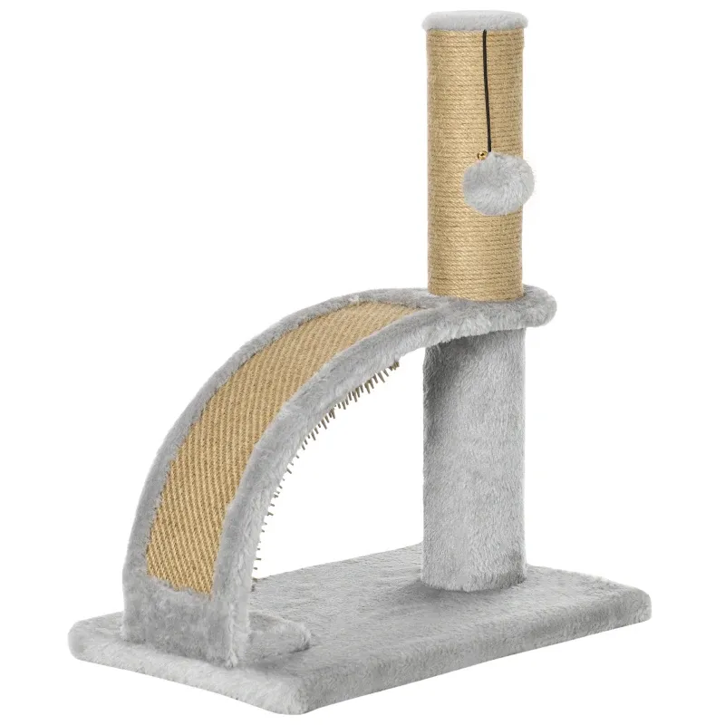 Katzenkratzbaum Grau – Jute, Kugel &amp; Kratzbrett