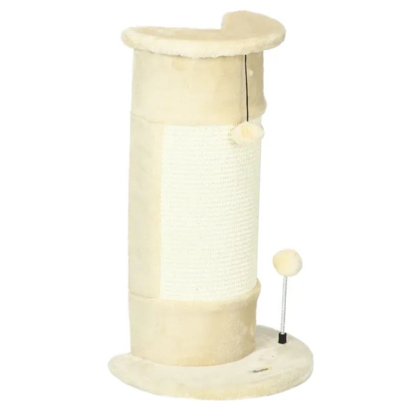 kleiner Kratzbaum Cremeweiss – 2 Bälle, Plüsch &amp; Sisal