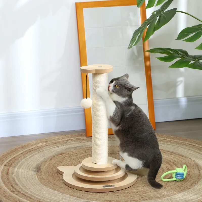 Katzenkratzbaum Eiche/Weiss – 4-in-1, Sisal & Kugelbahn