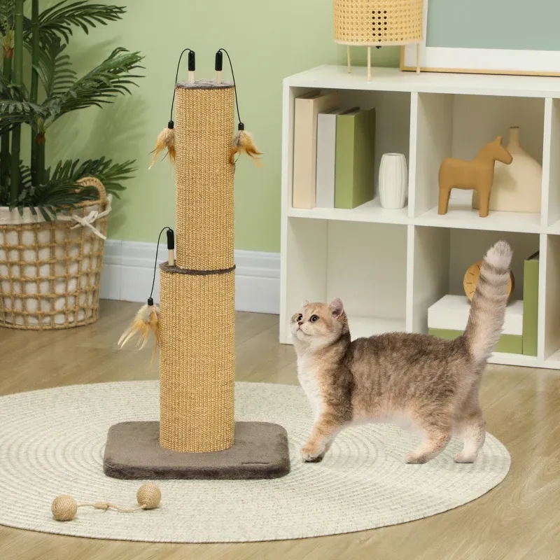 Katzenkratzpfosten Braun – 2-in-1, Jute & Feder