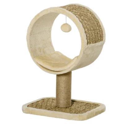 Katzenkratzbaum Khaki/Hellbraun – Jute, Kreis &amp; Spielball