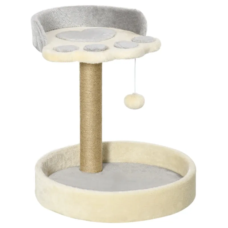 Design-Kratzbaum Grau – Pfotenform, Pompon &amp; Sisal