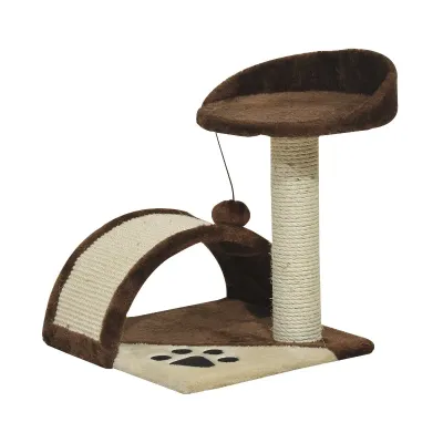 Katzenbaum Braun – Plüsch, Sisal &amp; Spielball