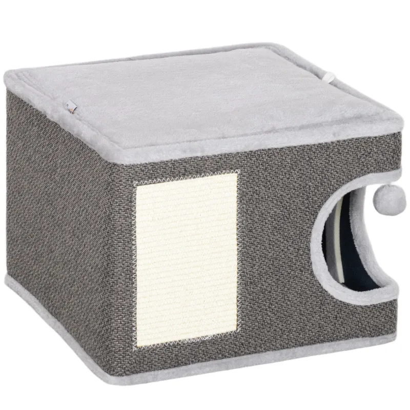 Katzenhöhle Grau – 2 Kissen, Höhle & Kratzmatte Katzenhöhle Grau – 2 Kissen, Höhle & Kratzmatte
