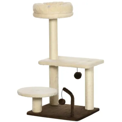 Kratzbaum Beige – Sisalpfosten, Liegefläche &amp; Spielbälle