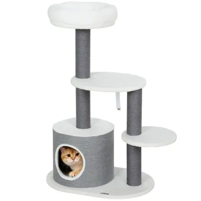 Kratzbaum Weiss/Grau – Katzenhöhle, Bett & 2 Plattformen Kratzbaum Weiss/Grau – Katzenhöhle, Bett & 2 Plattformen