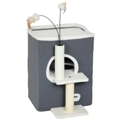 Katzenkratzbaum Grau – Top-Liegefläche, 2-stöckiges Haus &amp; Sisal