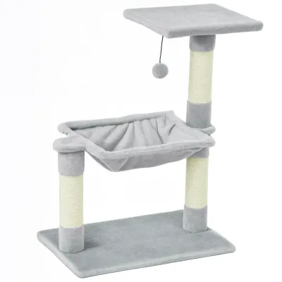 Katzenbaum Hellgrau – 3 Kratzbäume, Hängematte & Spielset Katzenbaum Hellgrau – 3 Kratzbäume, Hängematte & Spielset