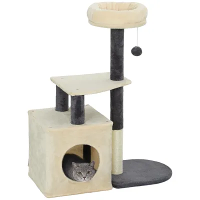 Kratzbaum Cremeweiss – Häuschen, Körbchen &amp; Sisalstangen