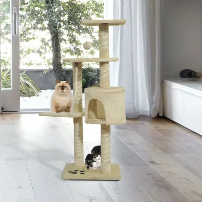 Katzenbaum Beige – Sisalsäulen, Höhle & Spielbälle