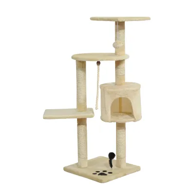 Katzenbaum Beige – Sisalsäulen, Höhle &amp; Spielbälle