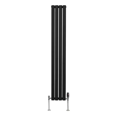 Oval Röhrenheizkörper Schwarz – 1600x240 mm, Chrom Thermostatventile