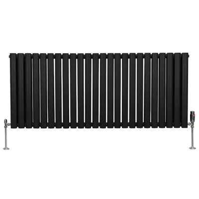 Oval Röhrenheizkörper Schwarz – 600x1440 mm, Chrom Thermostatventile Oval Röhrenheizkörper Schwarz – 600x1440 mm, Chrom Thermostatventile