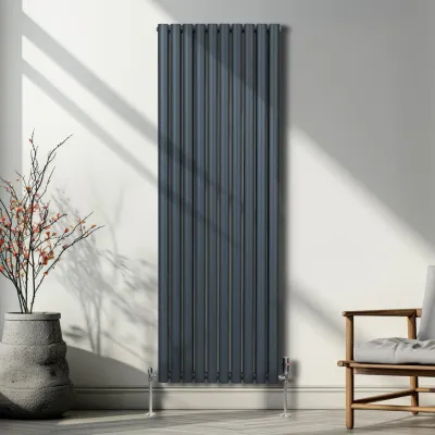 Oval Röhrenheizkörper Anthrazitgrau – 1800x600 mm, 8026 BTU