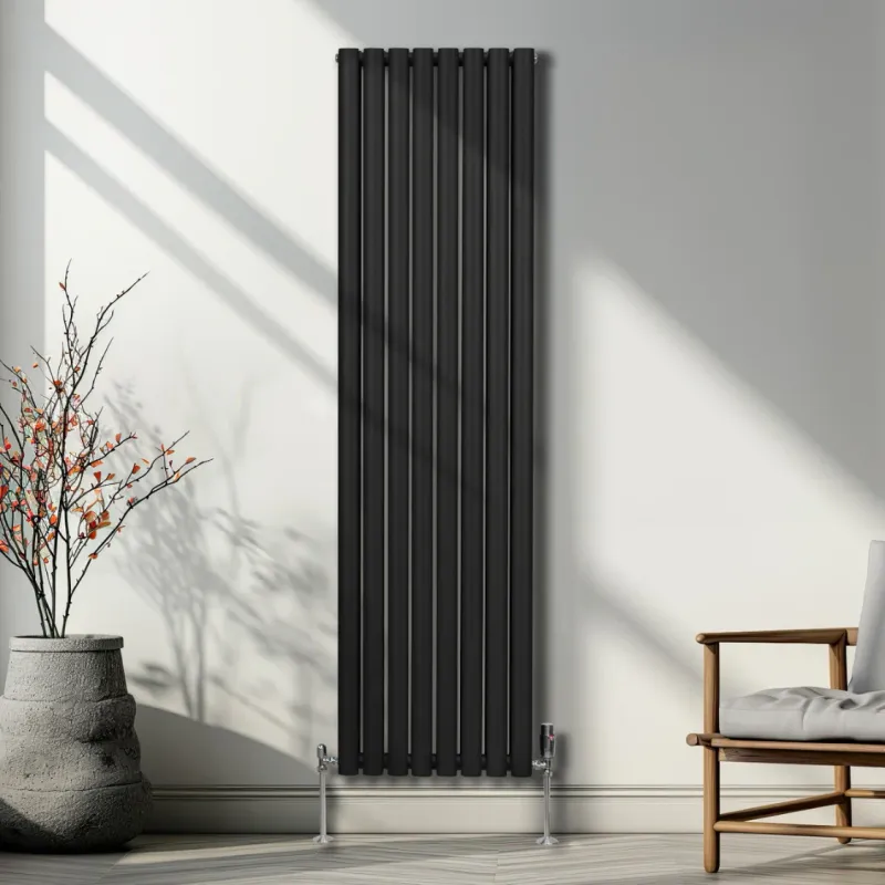 Oval Röhrenheizkörper Schwarz – 1800x480 mm, 6421 BTU