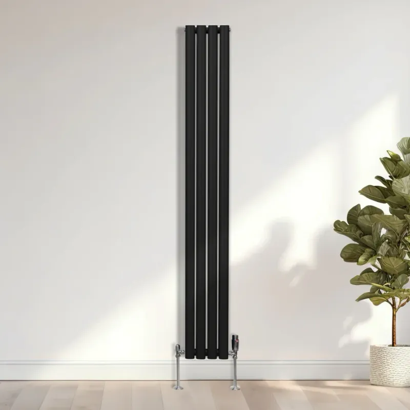 Oval Röhrenheizkörper Schwarz – 1800x240 mm, 3211 BTU