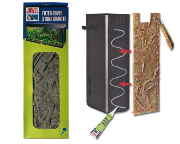 Filter Cover Stone Granite – 55,5x16,8/15,7 cm, Felsstruktur, Granitfarben, Für JUWEL Filter
