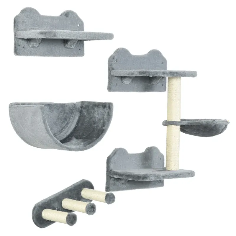 Kletterwand-Set für Katzen – Hängematte, Kratzbrett, Sprungplattformen