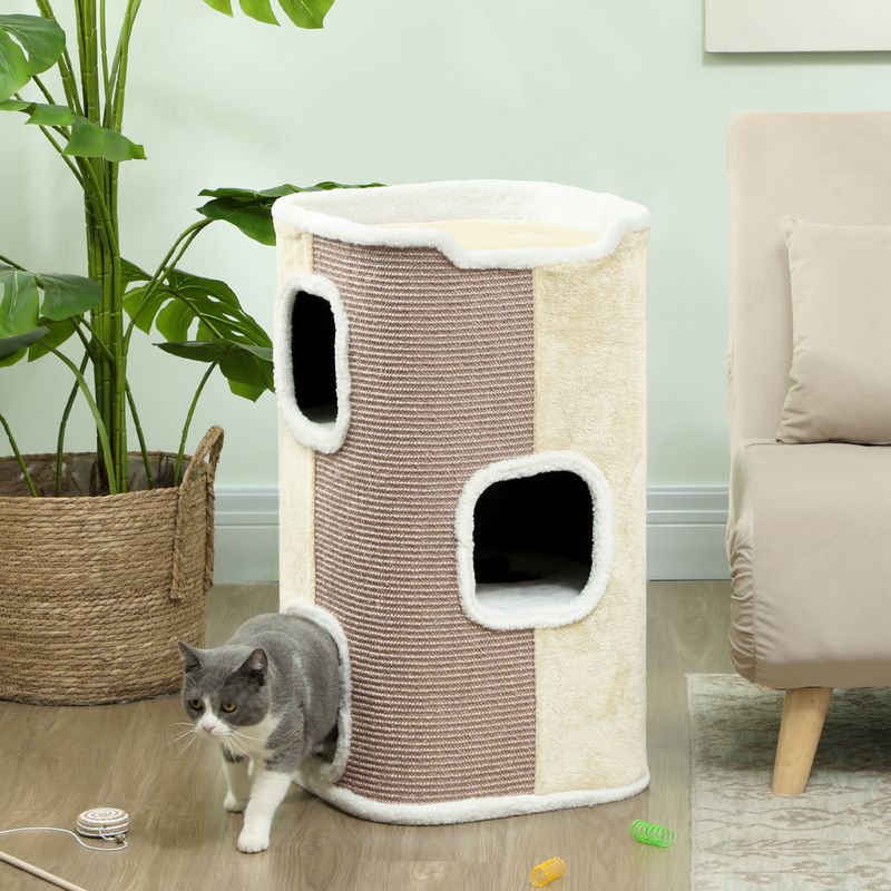 Kratztonne 74 cm – 3 Ebenen, Plüsch, Beige