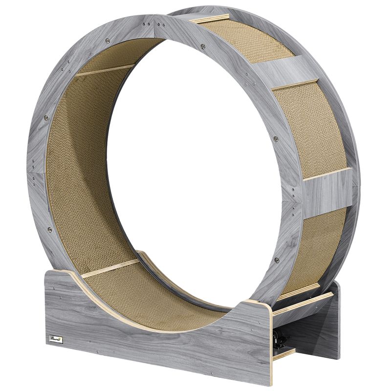 Katzenlaufrad 91 cm – Bremse, Kratzmatte, Walnuss