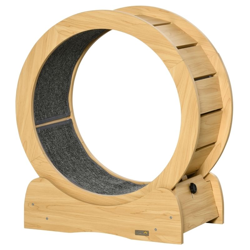 Katzenlaufrad mit Teppich Naturholz+Grau