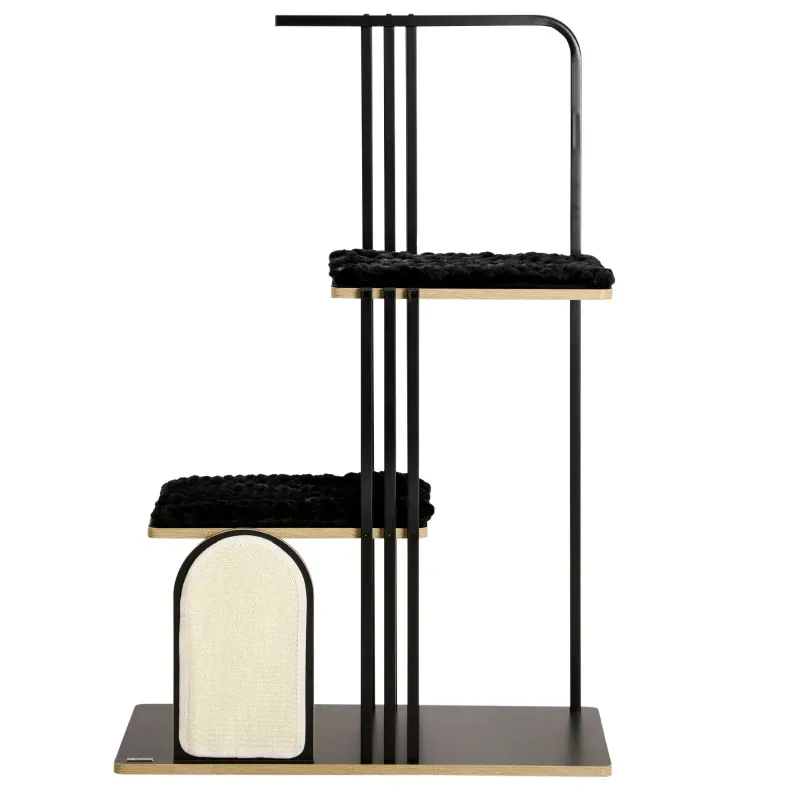 Kratzbaum Industrial Design 128 cm – 2 Plattformen, 2 Kissen, Kratzwand, Schwarz