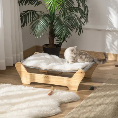 Katzenbett Gestell Hängematte – erhöht, Kissen, Kiefernholz, Natur