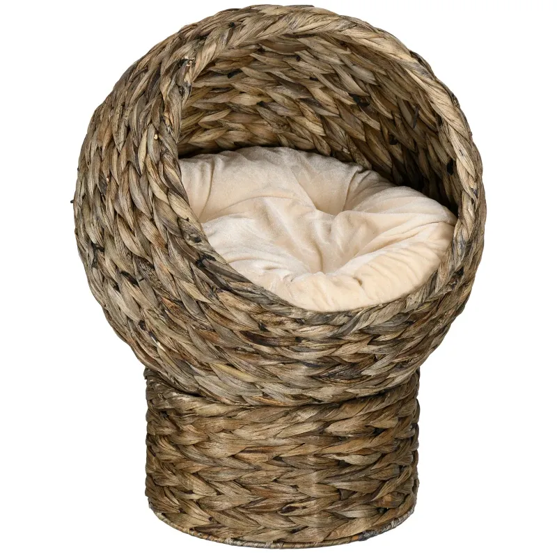 Rattan Katzenkorb – Katzenhöhle, Katzenbett, Kissen, Wasserhyazinthe, Kaffee
